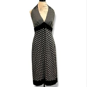 Jaloux/Zalu Silk Black And Gold Halter Dress - Size Large